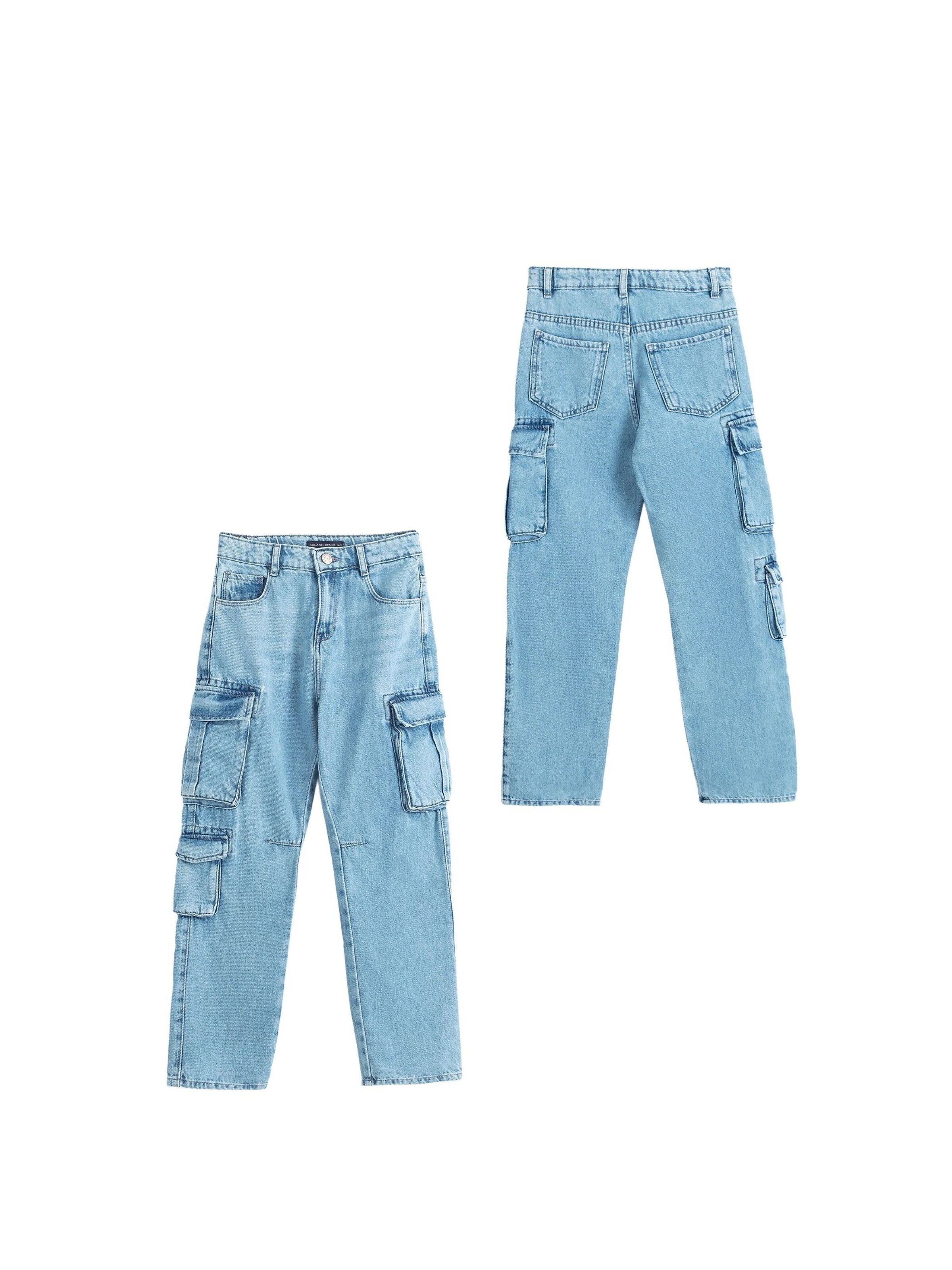 Solang Regular Hose Denim-Cargo-Hose mit Cargotaschen in Blau