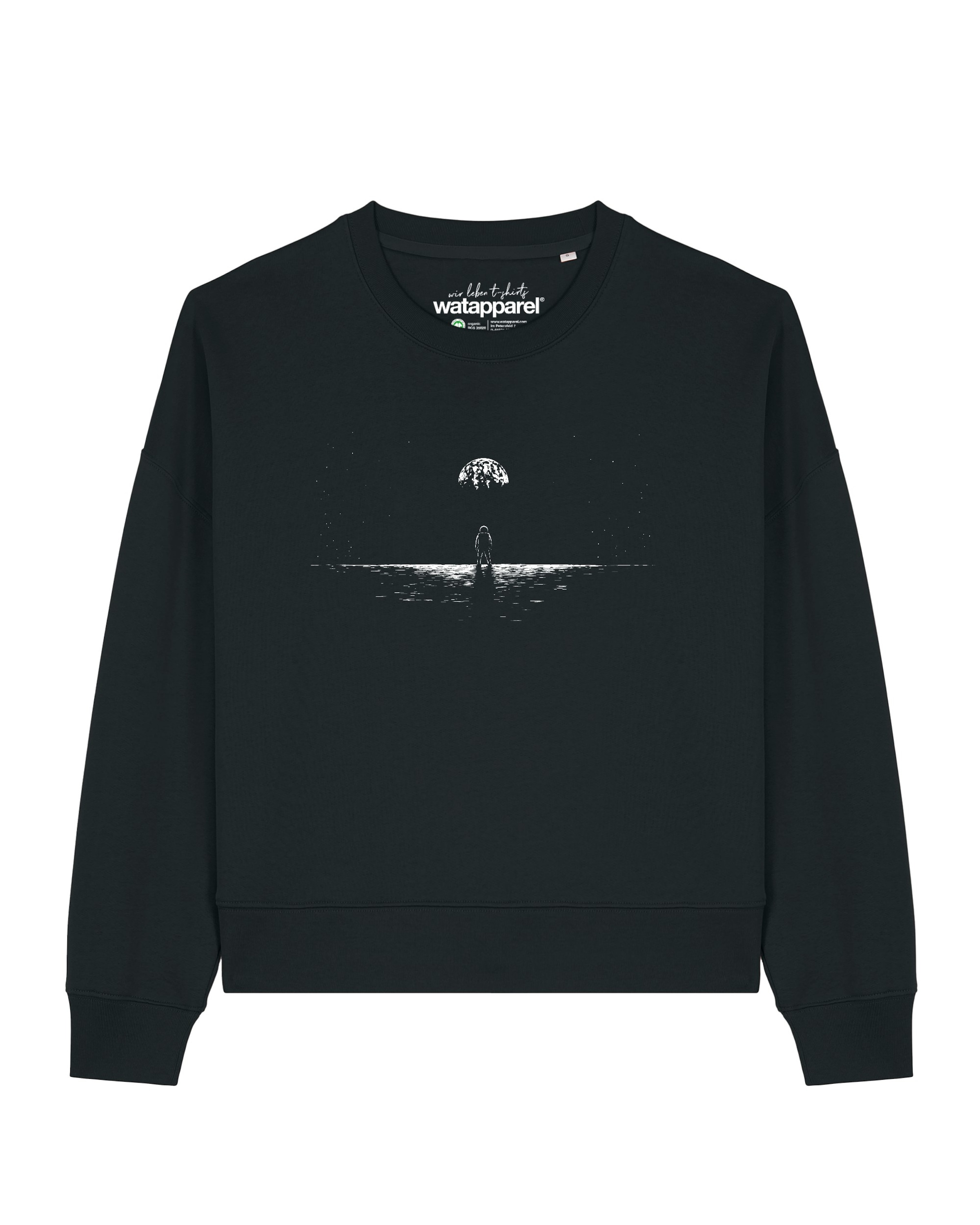 Watapparel Sweatshirt 'Lost in space' in Zwart: voorkant