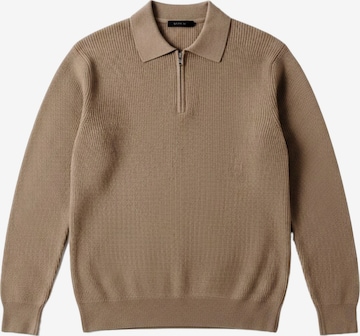 Kleidermafia Pullover 'Slim Fit Knit Zipper Polo Sweater - Camel' in Beige: Vorderseite