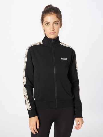 GUESS Athletic Zip-Up Hoodie 'BRITNEY' in Black: front