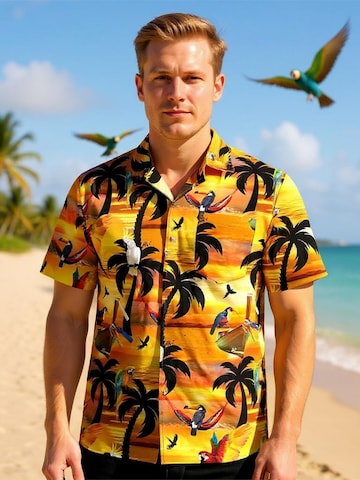 Hawaiihemdshop.de Regular fit Button Up Shirt 'Sunshine Parrots' in Orange
