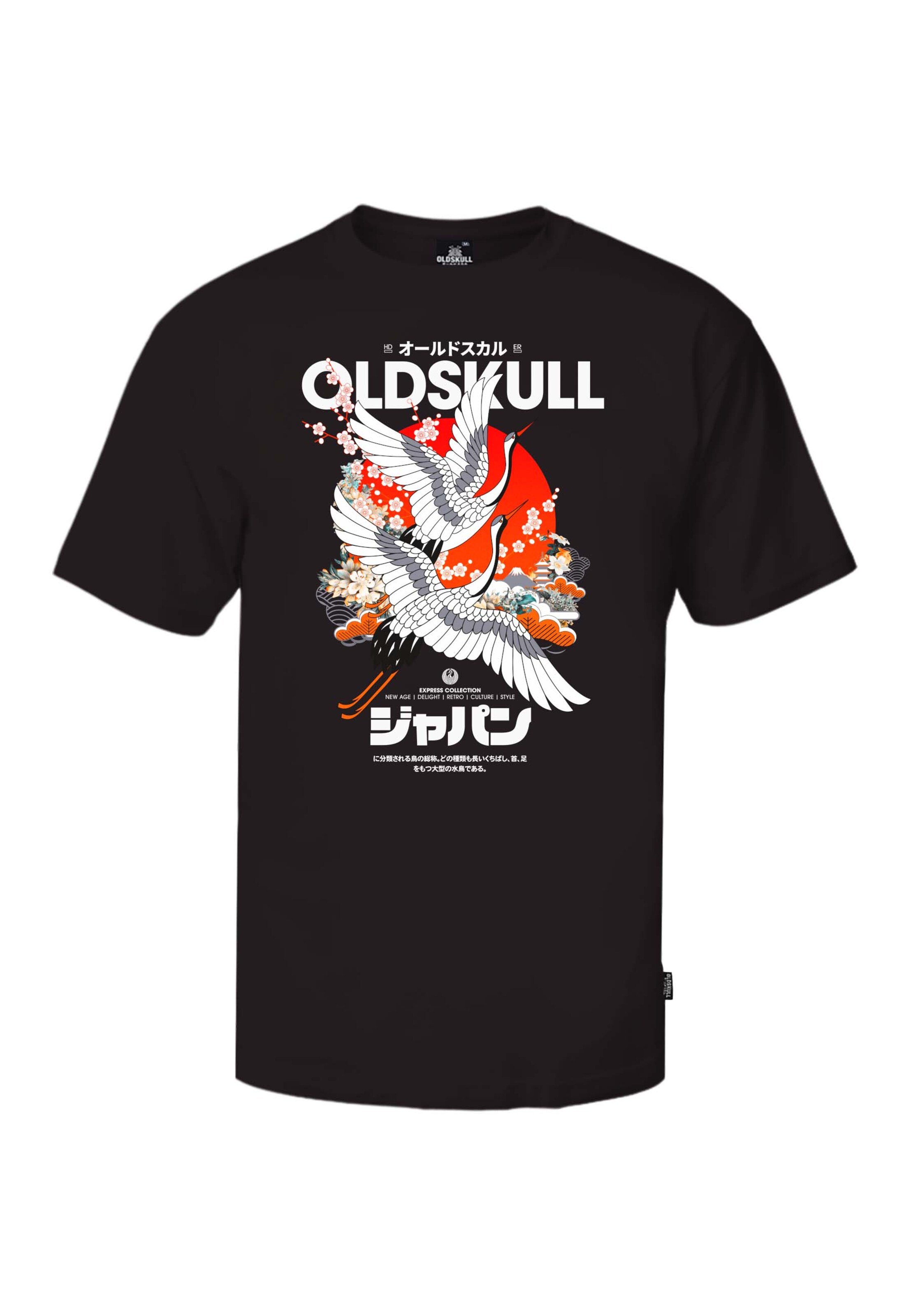 Oldskull T-Shirt 'ASIAN CRANE BEAUTY' in Schwarz: Vorderseite