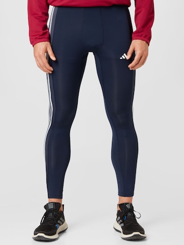 ADIDAS PERFORMANCE Skinny Sports trousers 'Techfit 3-Stripes Long' in Blue: front