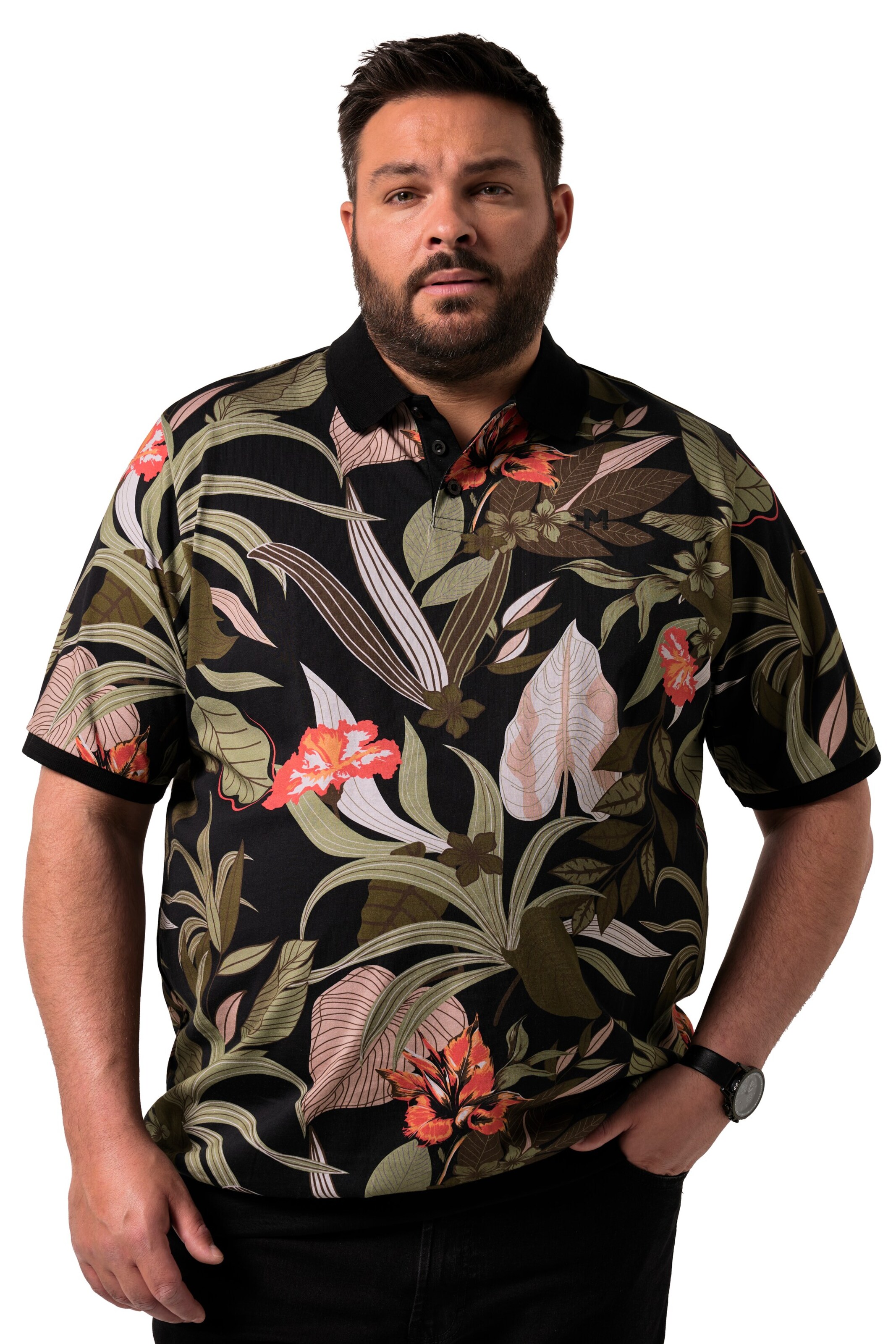 Men Plus Shirt in Zwart: voorkant