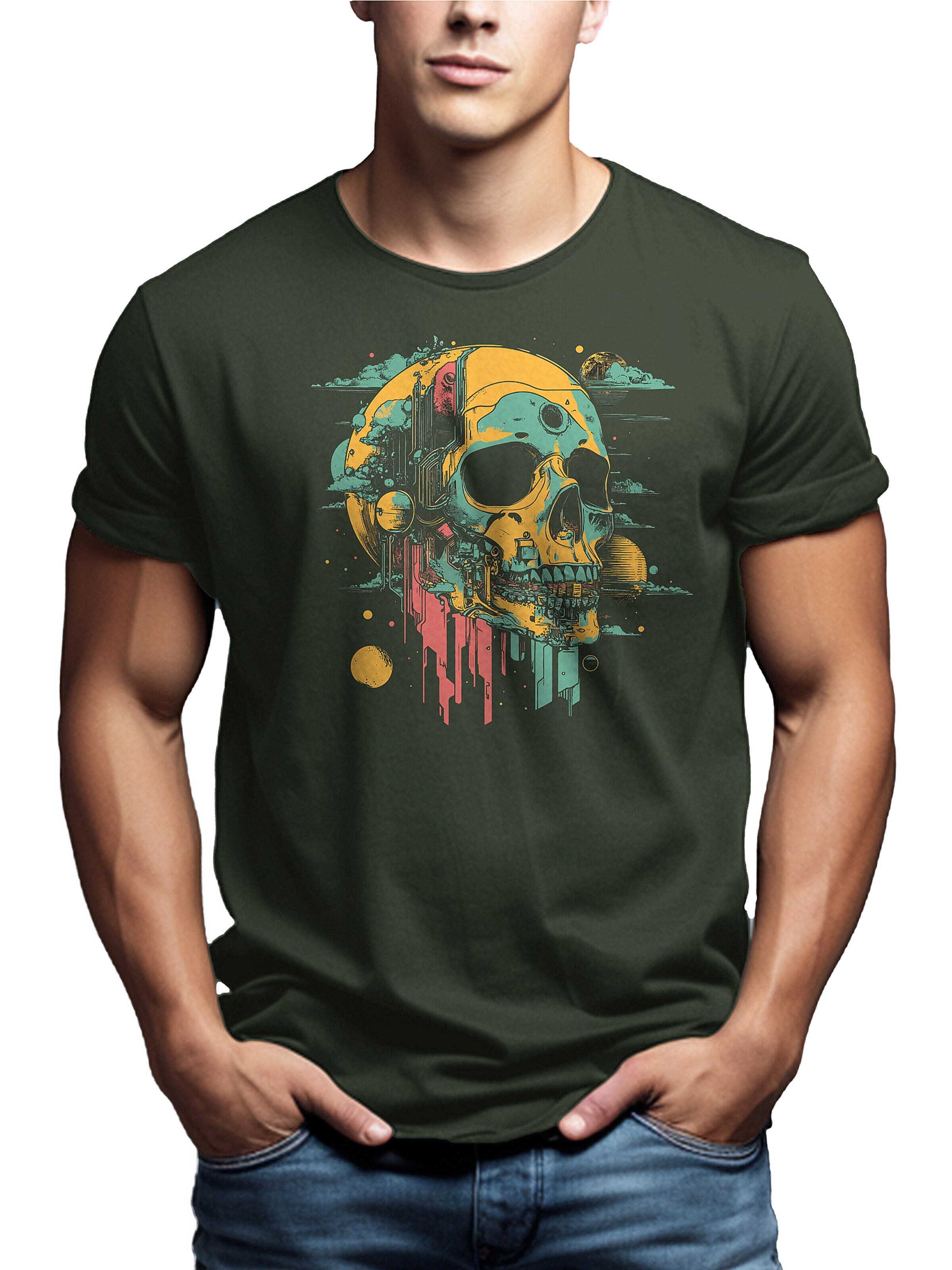 MAKAYA Shirt 'Head Shot Skull' in Green