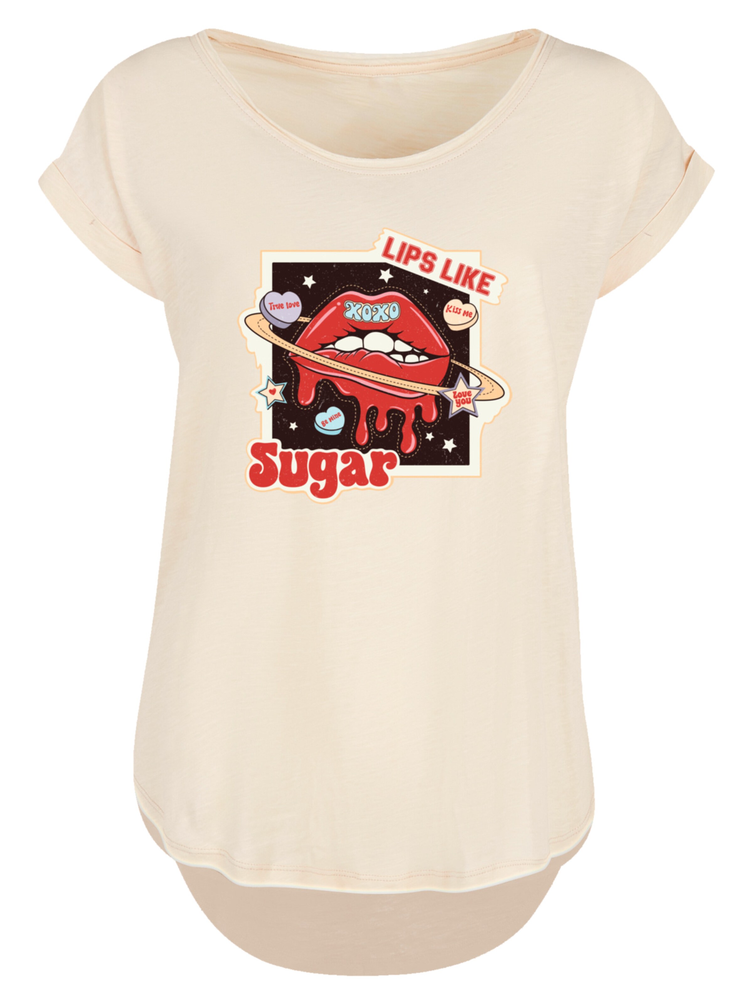 F4NT4STIC T-Shirt 'Lips Like Sugar Valentinstag' in Beige: Vorderseite