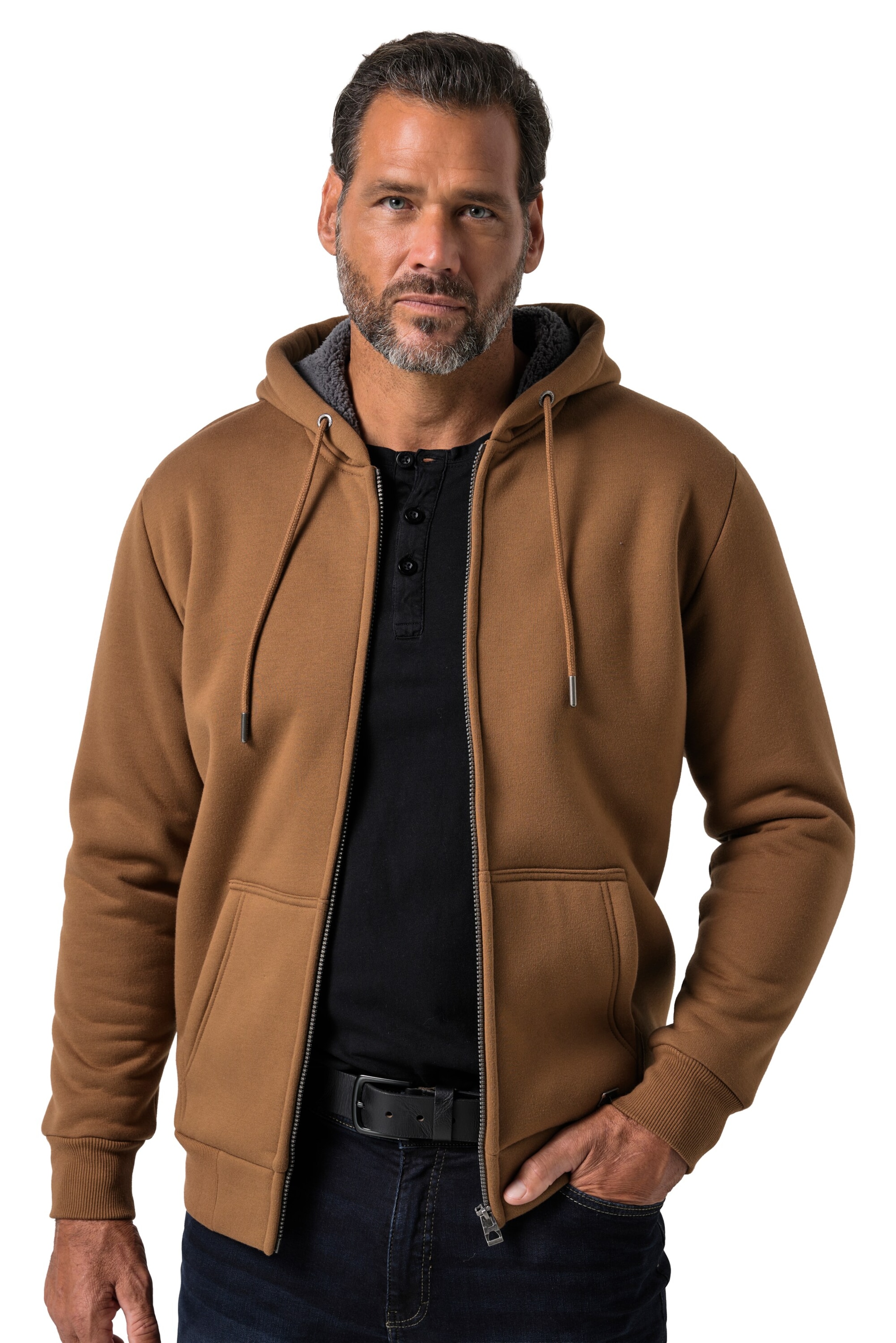 JP1880 Sweatjacke in Braun: Vorderseite