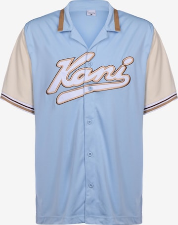 Karl Kani Regular fit Button Up Shirt 'Varsity Block Baseball' in Blue: front