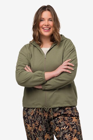 Ulla Popken Zip-Up Hoodie in Green: front