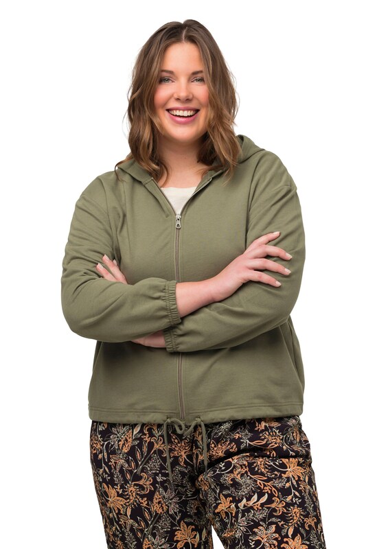 Ulla Popken Zip-Up Hoodie in Olive