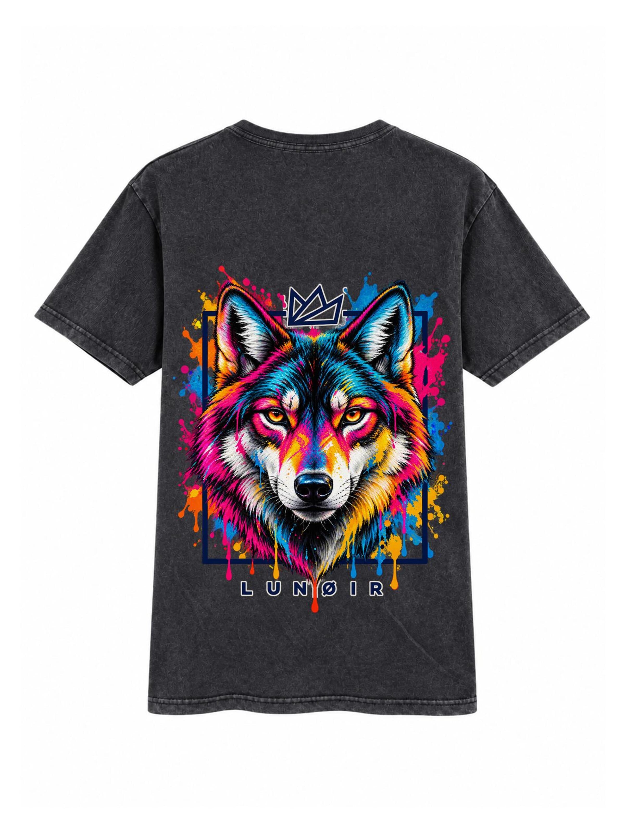 LUNØIR Studio Póló 'Tropical Riot – Urban Howl' - fekete: elől