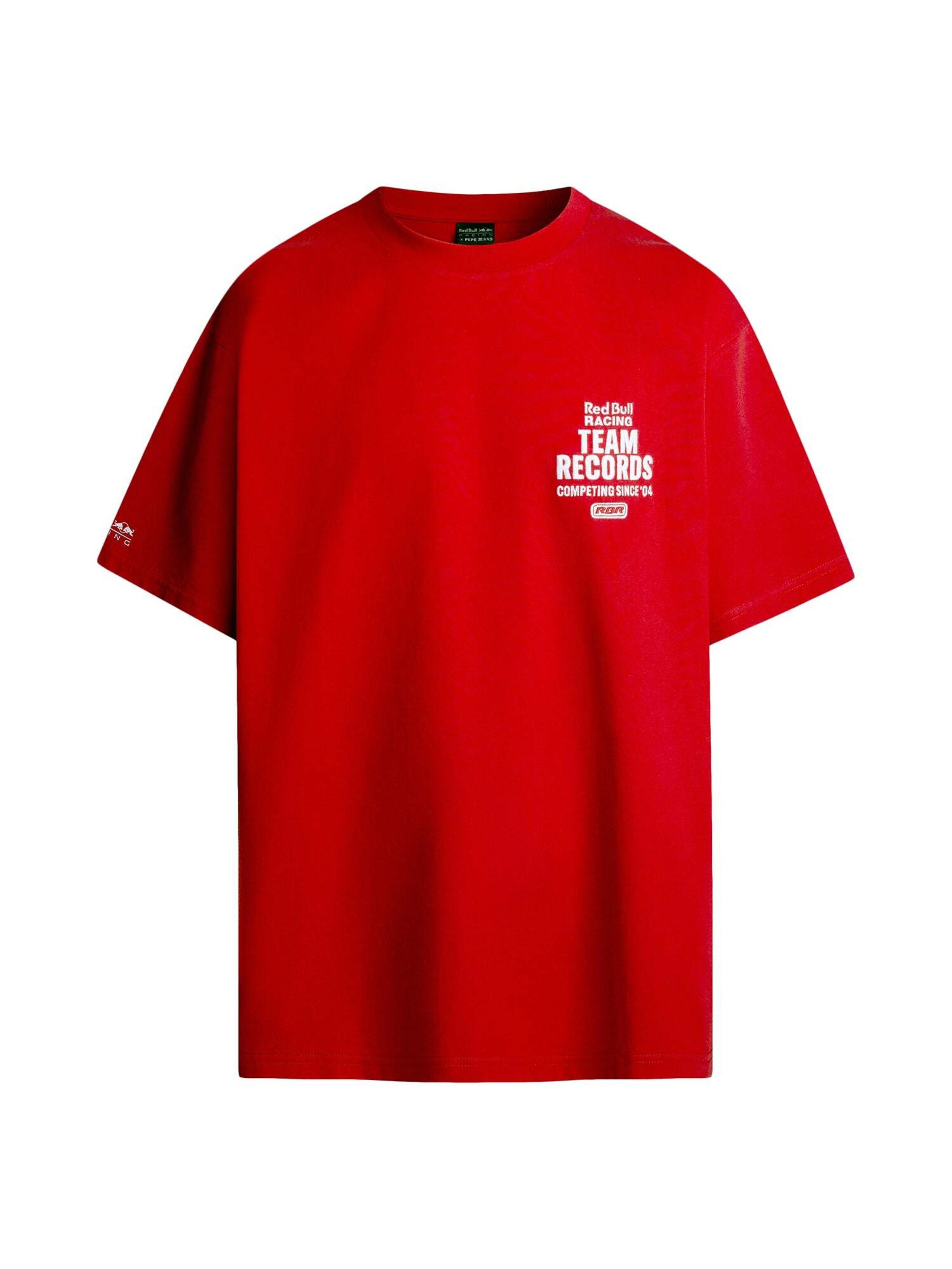 Red Bull Racing x Pepe Jeans Shirt 'Red Bull Racing x Pepe Jeans Team Records' in Red: front