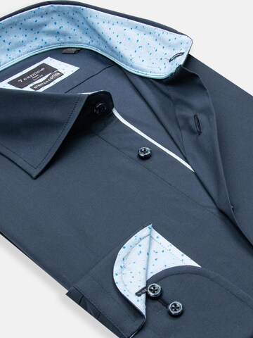 7Camicie - Ajuste estrecho Camisa de negocios 'Firenze Sport Poplin Stretch Man Shirt White' en azul