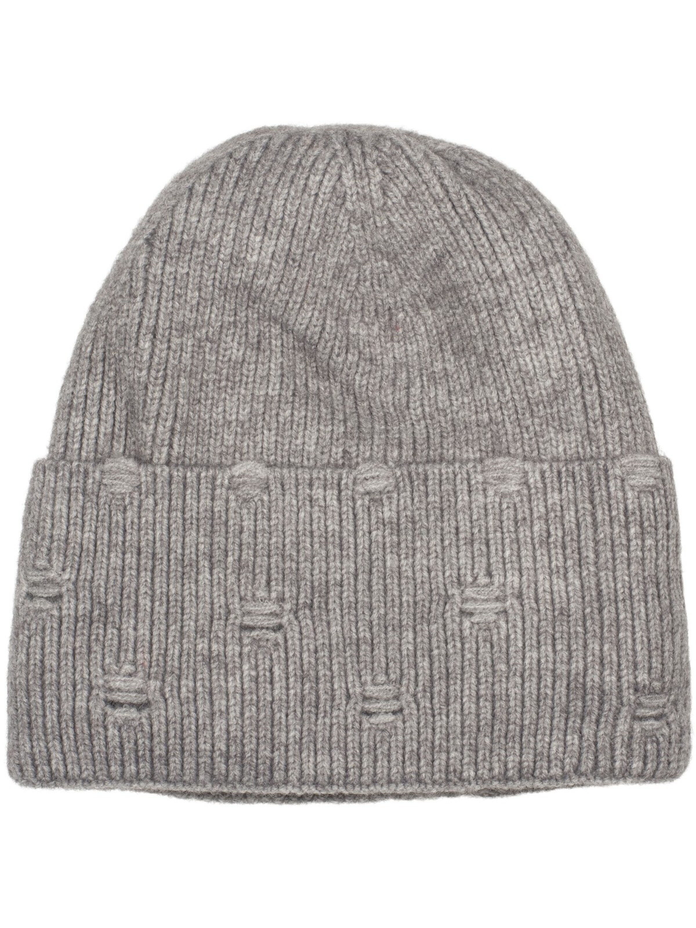 styleBREAKER Beanie 'Strickmütze mit Rippenmuster und Rissen' in Grey: front