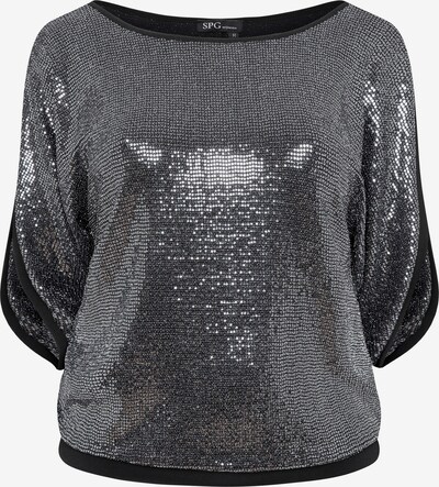 SPGWOMAN Blusentop Bluse mit Pailletten und ovalem Ärmel in schwarz / silber, Produktansicht
