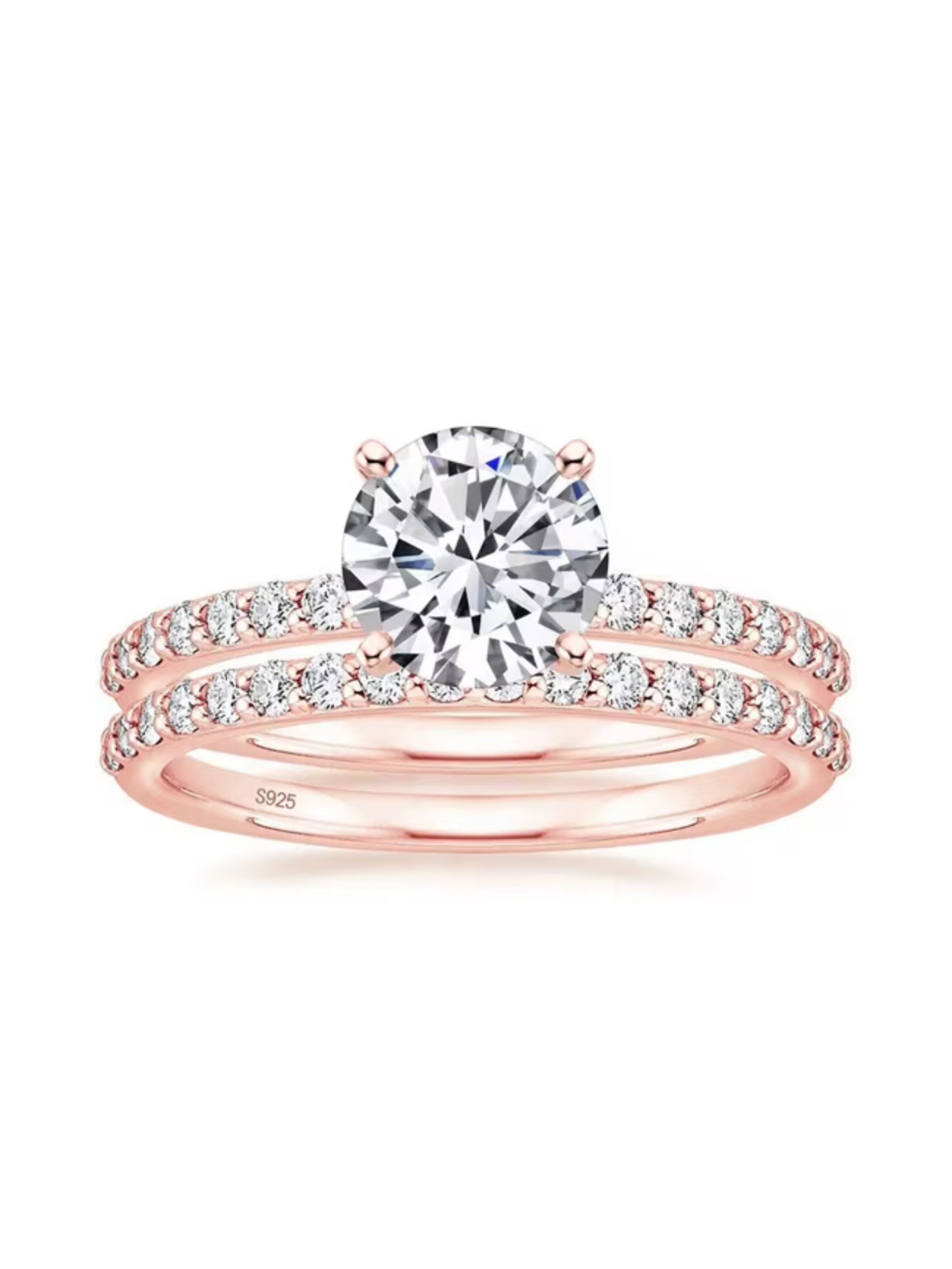 ROUGEMONT Jewellery Ring 'Memoirering Extravaganter zweiteiliger Moissanit Memoirere Set 2 Ringe 925 Silber' in Gold: front