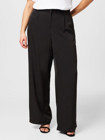 Vero Moda Curve Loose fit Pleat-Front Pants 'LUNADESI' in Black: front