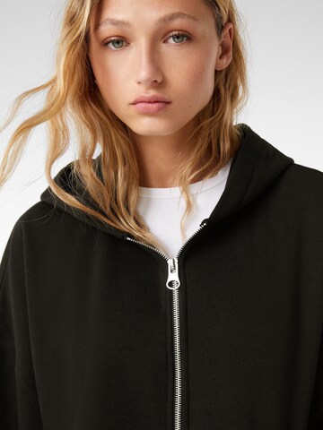 Bershka Zip-Up Hoodie in Black