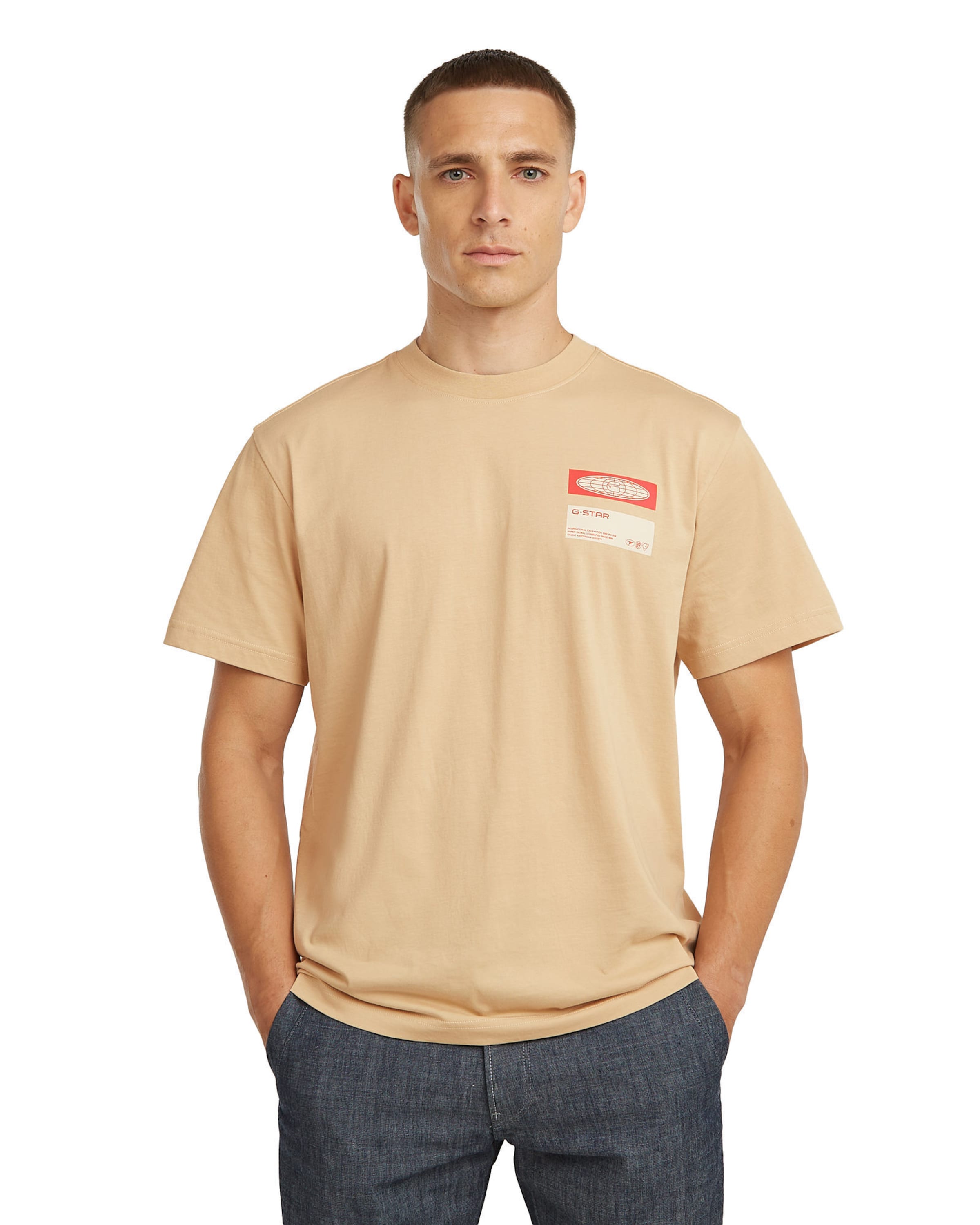T-Shirt 'Box Globe Graphic T-Shirt' G-STAR en beige : devant