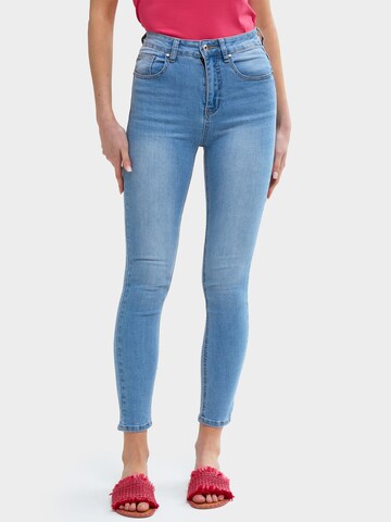 Skinny Jeans de la Influencer pe albastru: față