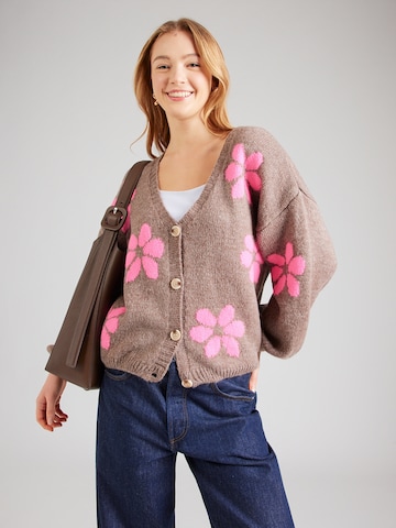 Hailys Strickjacke 'Fl44ower' in Beige: Vorderseite