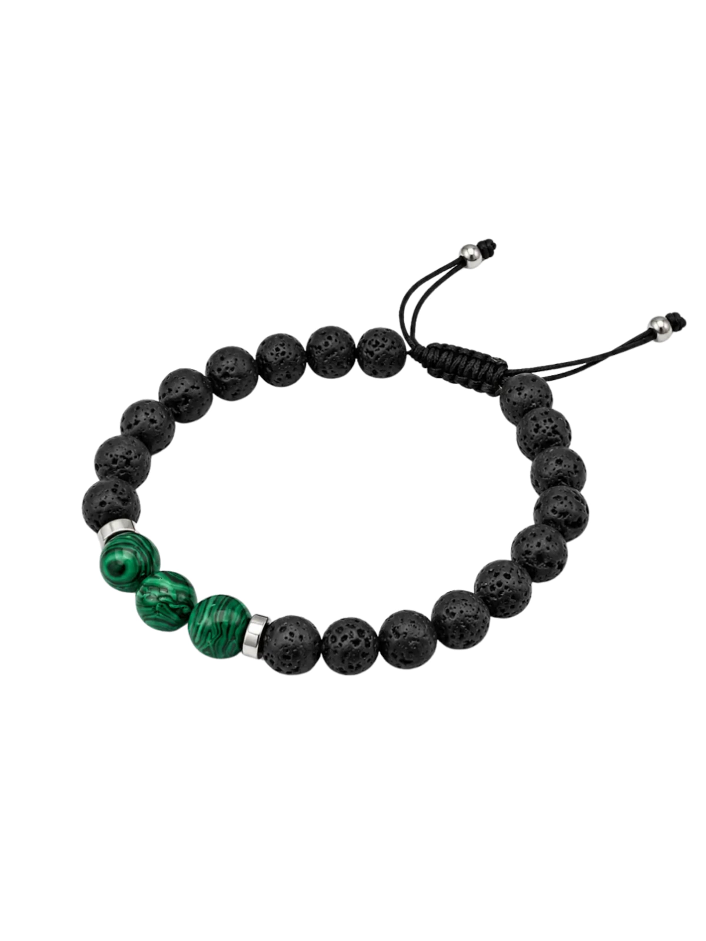 THE GEM STORIES JEWELRY Armband 'Green Malachite Men's Bracelet' in Zwart: voorkant