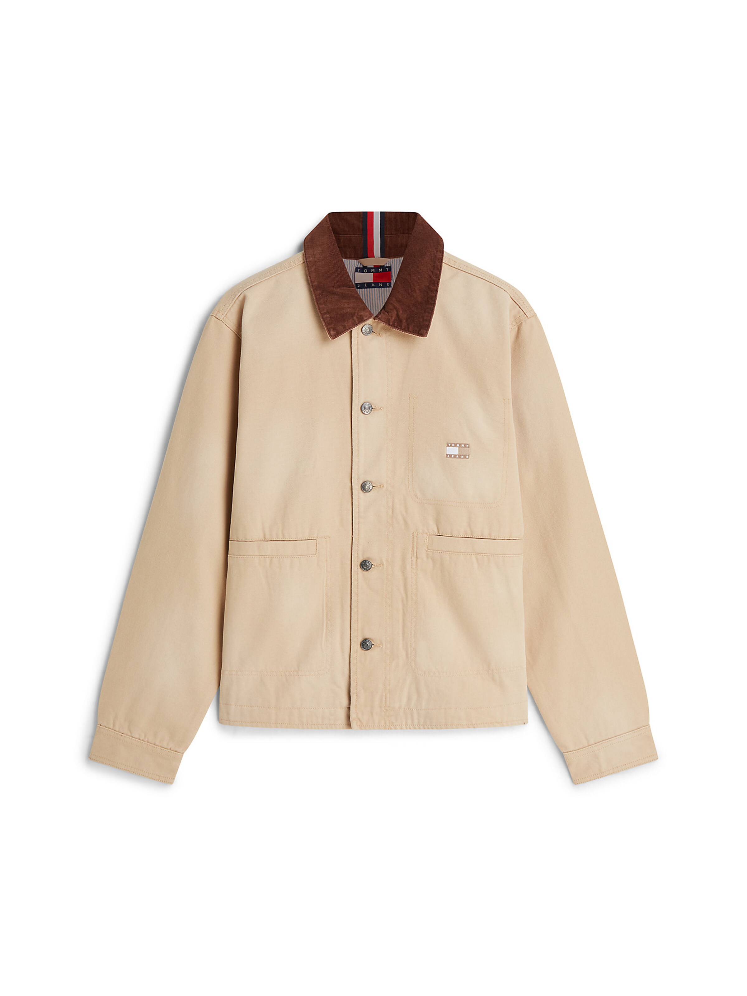 Tommy Jeans Átmeneti dzseki 'Contrast Collar Chore' - bézs: elől