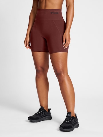 Hummel Skinny Workout Pants 'TIF' in Brown: front