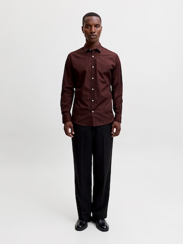 JACK & JONES Slim fit Button Up Shirt 'JJJOE' in Brown